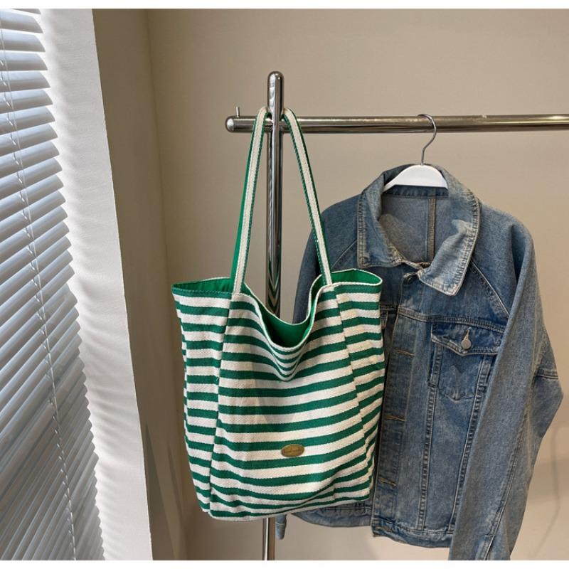 Вместительная наплечная сумка, студенческая сумка, повседневная полосатая сумка-тоут, женская портативная сумка через плечо