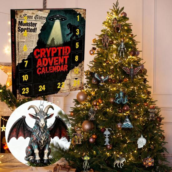 Криптид Адвент-календарь 2025 24 дня Паранормальный обратный отсчет Рождественское украшение с 24 коллекционными 2D/3D украшениями в виде мифических существ