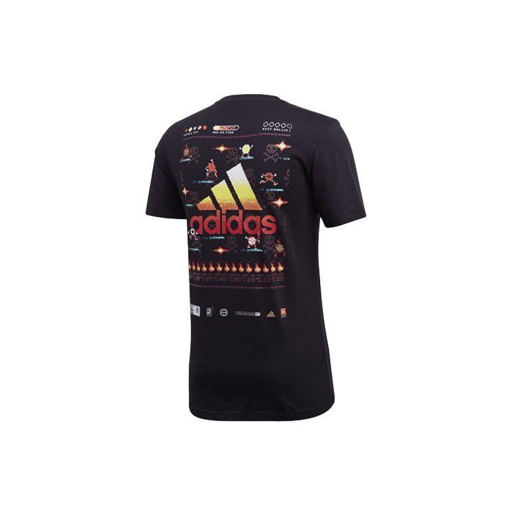 Adidas 8-битная платформа с принтом, спортивная футболка с коротким рукавом и круглым вырезом, мужские топы, черный FN1720
