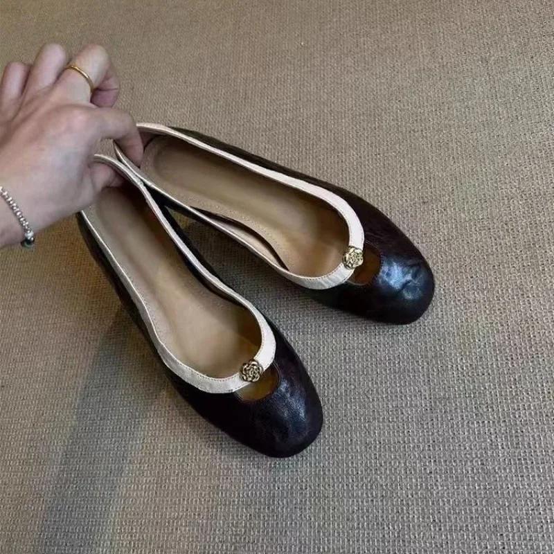 Женские туфли из кожи, весенние новые балетки с квадратным носком, женские туфли на среднем каблуке, модные женские офисные туфли