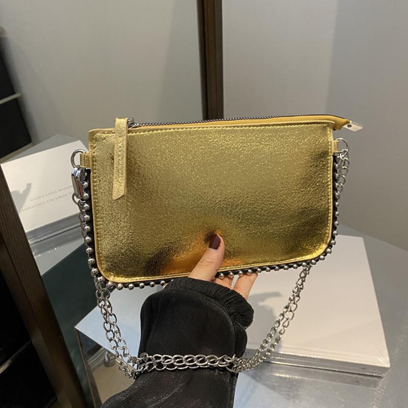 Модная женская сумка через плечо из искусственной кожи с небольшой молнией и цепочкой с ромбовидным декором