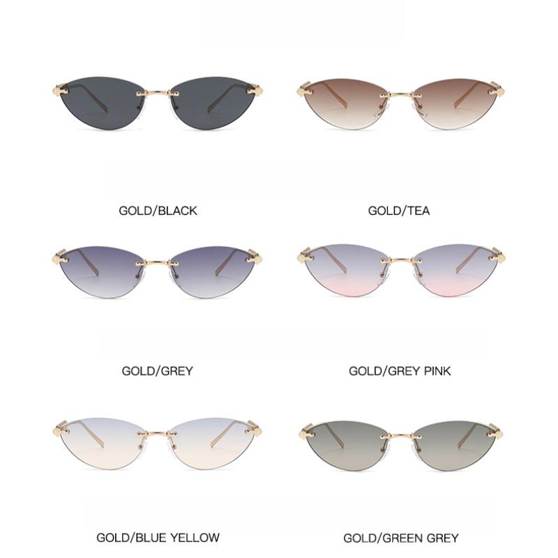 Женские солнцезащитные очки, Треугольные солнцезащитные очки «кошачий глаз» с заклепками, Модные солнцезащитные очки без оправы