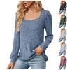 Women's Fashionable Casual Solid Color Stripe Square Neck Loose Long Sleeved T-shirt Top
