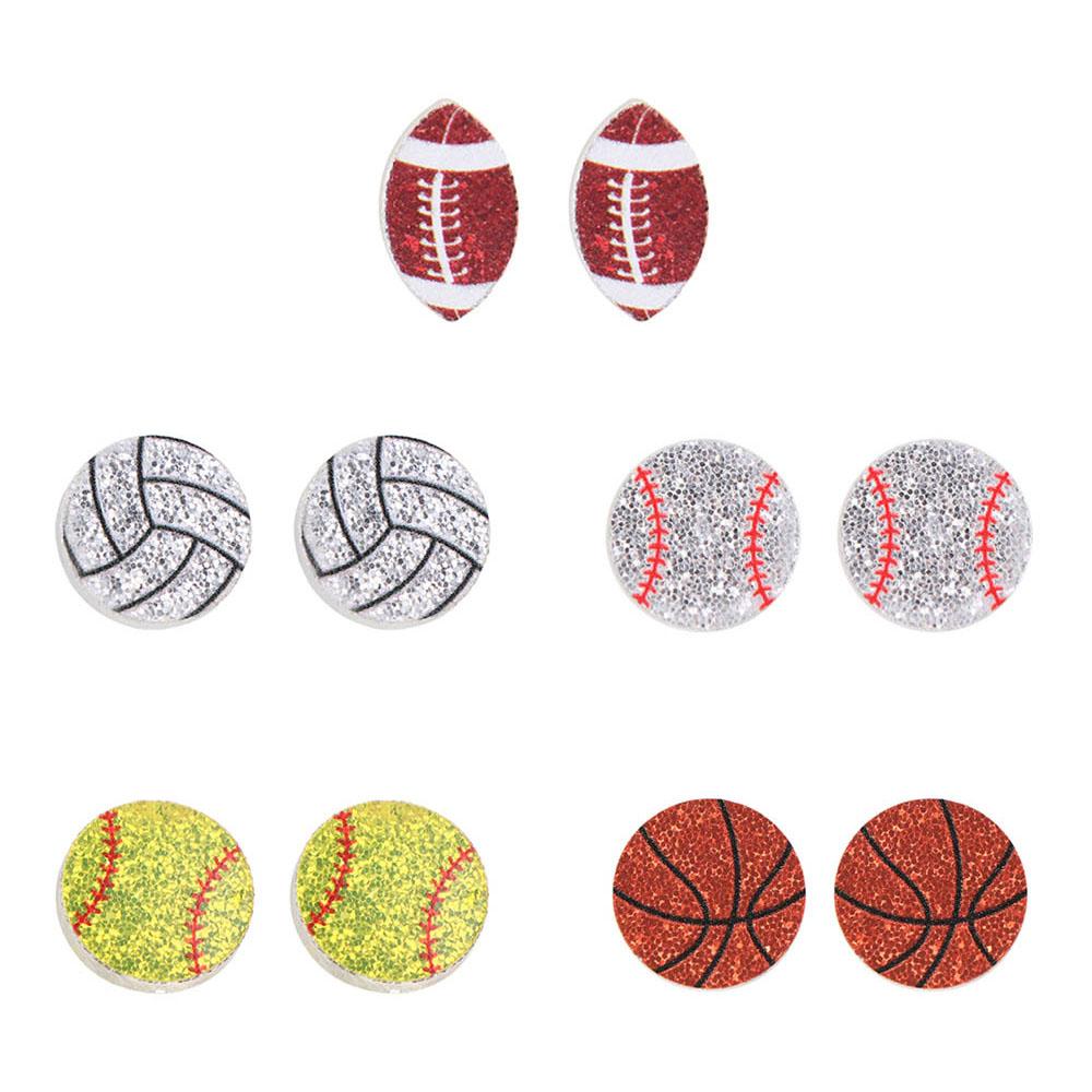 Acrylic Sparkling Ball Stud Earrings Soccer Rugby Volleyball Ear Jewelry Athletes Sports Fans