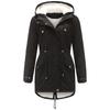 Women Drawstring Hoodie Coat  Warm Inside Fleece Padded Coat Slim Zipper Coat