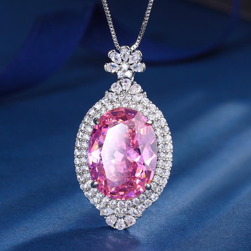 Jewelry Copper Bottom Gold Plated Simulation Color Treasure Fashion Pendant Necklace Big Dan Shape Main Stone 15 * 20