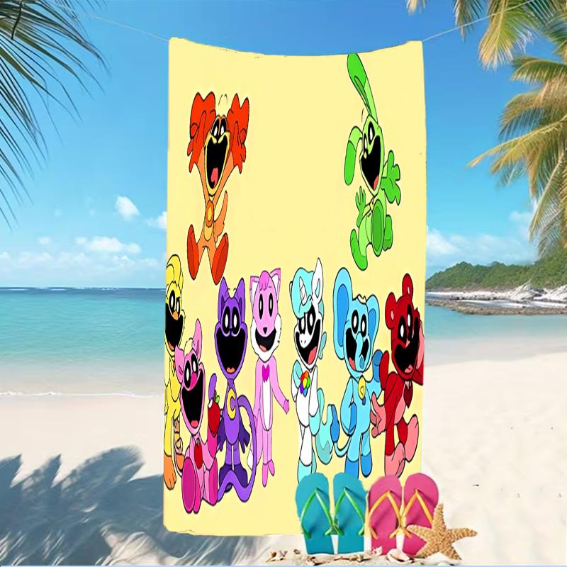 Beach Towel with Smiling Critters Pattern - soft,absorbent,machine washable Lightweight&Modern,swimming,Travel Essentials