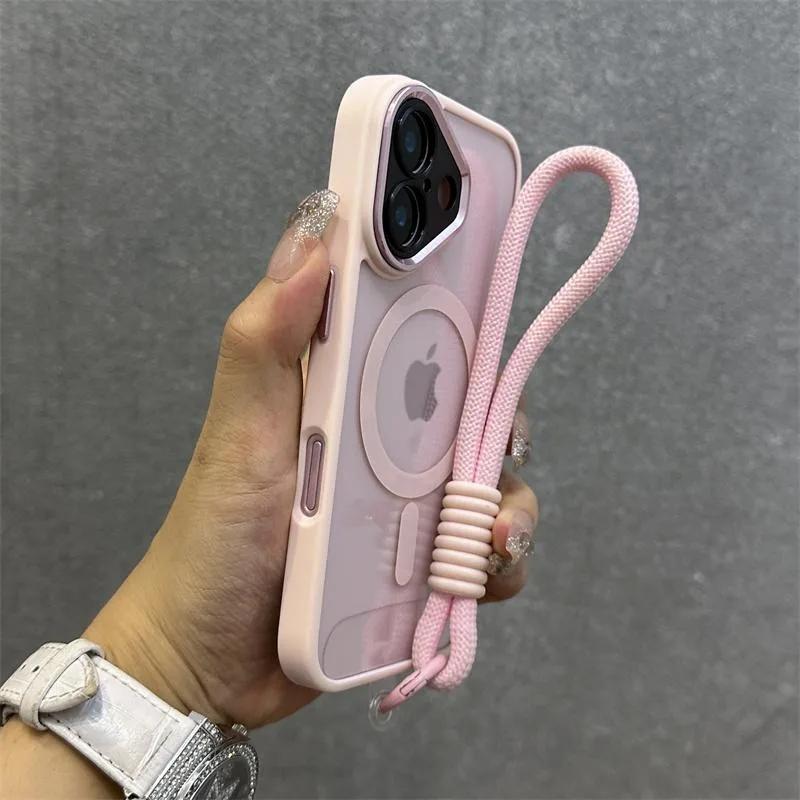 Роскошный браслет Magsafe Прозрачный чехол для телефона для iPhone 11 15 14 13 12 16 17 Pro Max Шнурок для телефона Магнитный противоударный