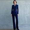 Женский темно-синий блейзер с длинными рукавами — коллекция осень 2024 года