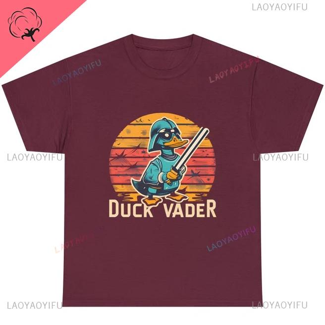 Vintage Ropa Hombre Duck Vader Funny T-Shirt Duck Darth Vader Parody High Quality Cotton Summer Hip-hop Men Streetwear Cotton