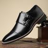 Large size men's business casual leather shoes dress buckle shoes British style fashion trend pointed versatile men's shoes