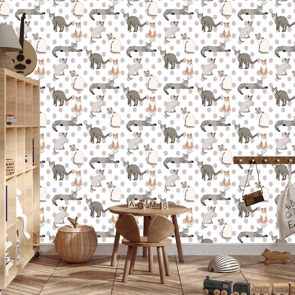 Cats and dots wallpaper for living room and bedroom 50x1000