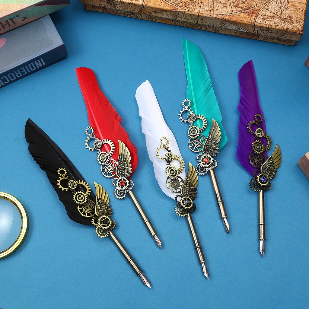 Literary And Retro Quill Gift Box, Gem Pen Set, Mechanical Gear, Steampunk Dipping Pen Gift.