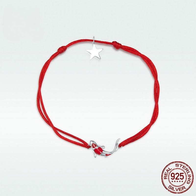 Оригинальный браслет из стерлингового серебра S925 Lucky Koi ручной работы DIY с платиновым покрытием модный браслет из красной веревки