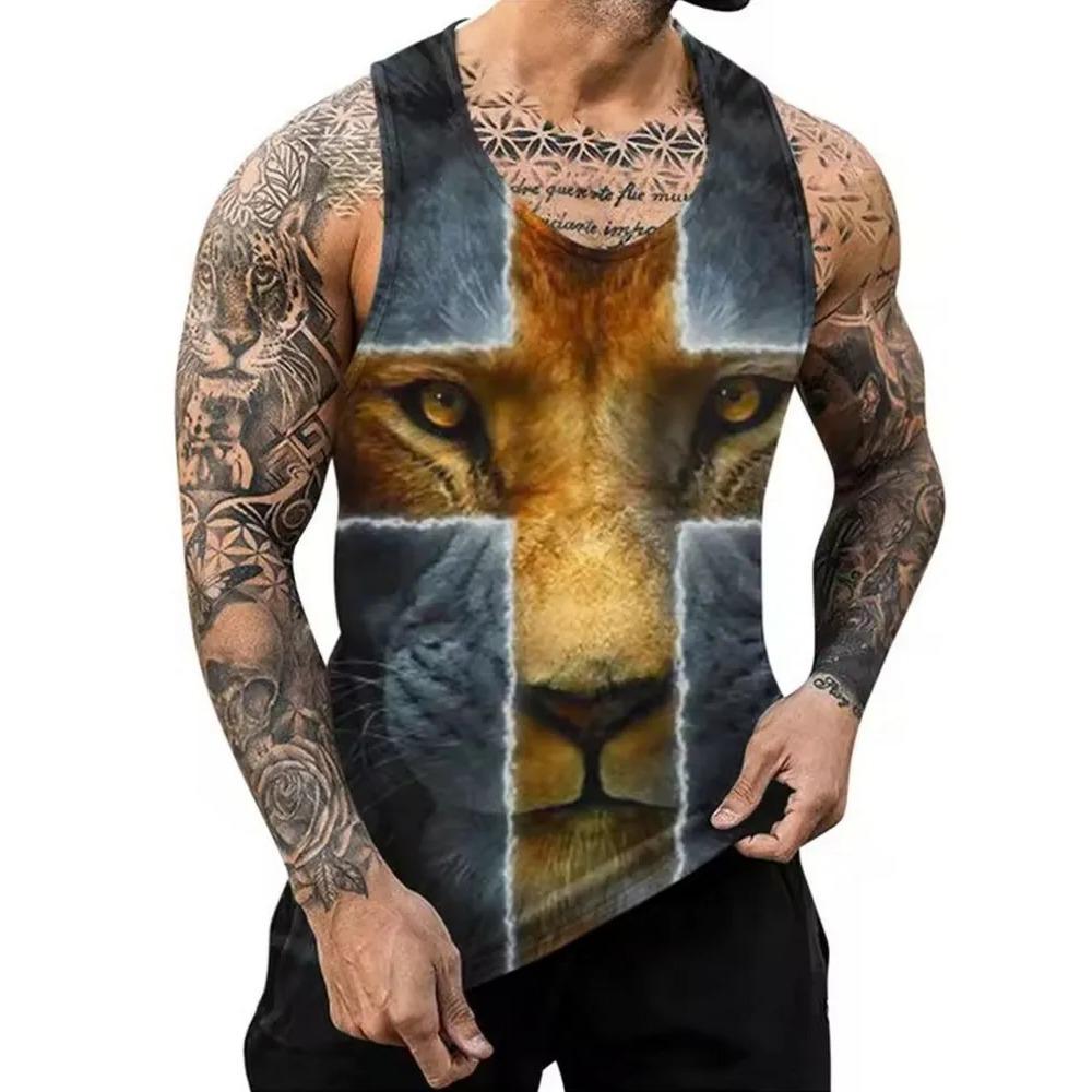 Летний топ с круглым вырезом и 3D-принтом с животным узором, модная повседневная мужская майка без рукавов