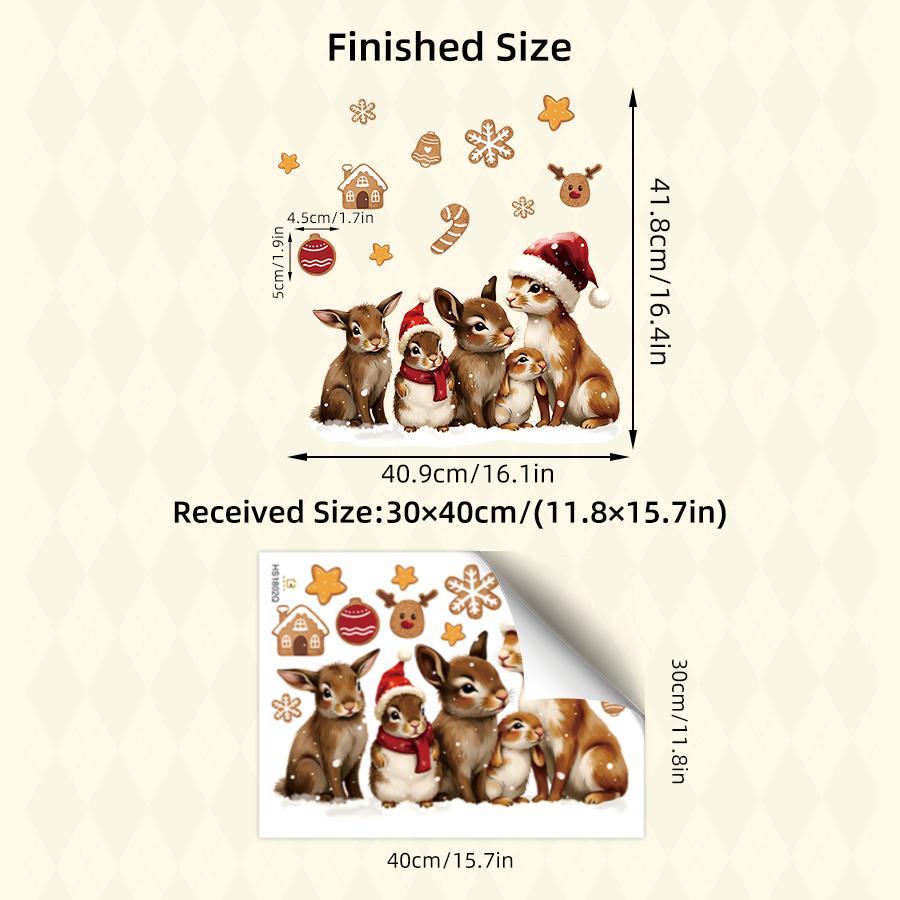 Charming Rabbit Family Gingerbread Christmas Wall Stickers Removable Self-Adhesive For Kids Room Living Room Bedroom Cafe Decor