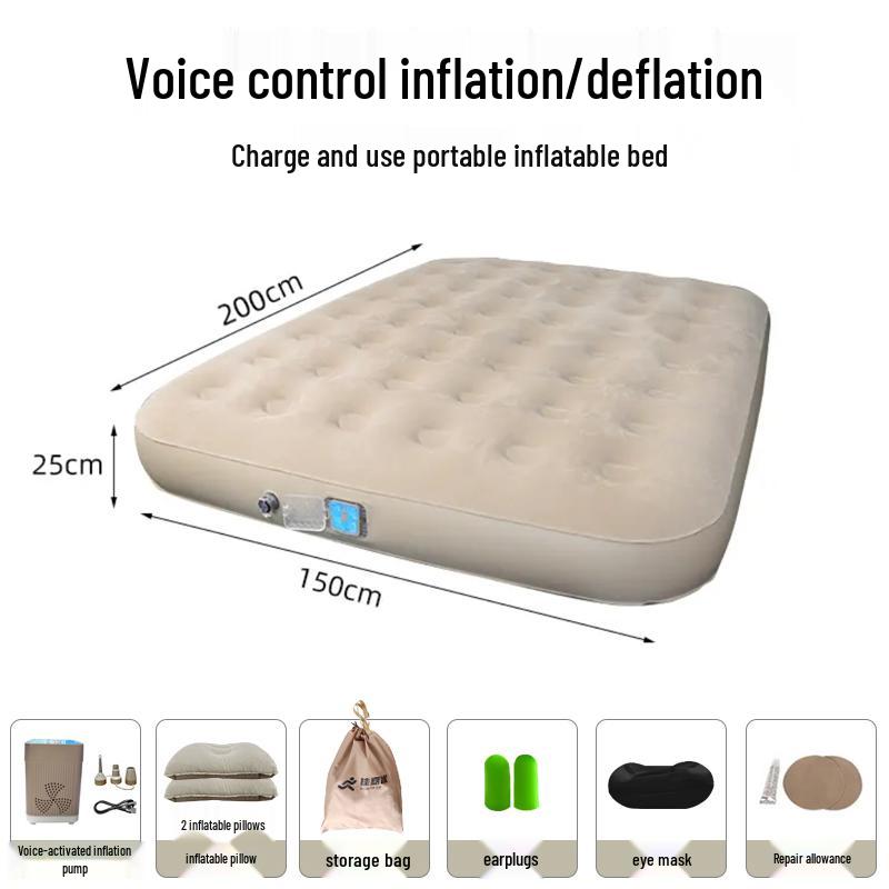 Smart AI Voice-Controlled Inflatable Air Mattress for Outdoor Camping – Thickened Double Bed Sheet