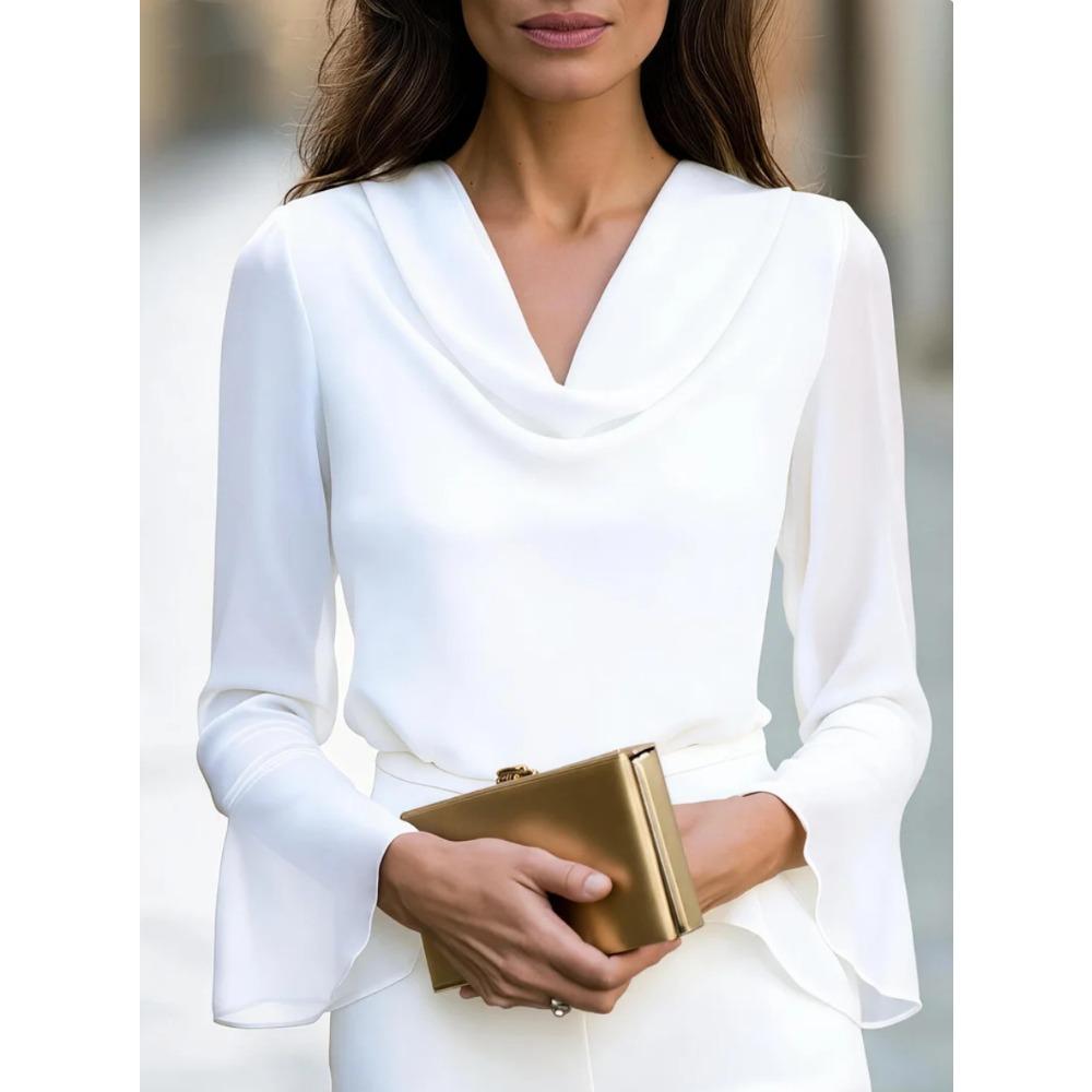 Women’s Clothing: Off-the-shoulder V-neck Flared-sleeve Long-sleeved Shirt – A Stylish Top for The Workplace and Daily Commute