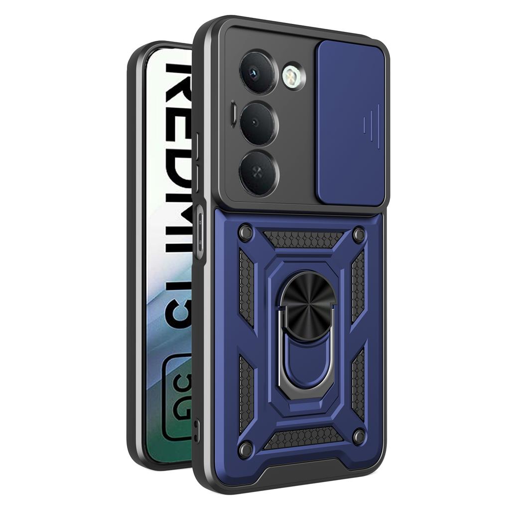 Для Xiaomi Redmi 15 5G (Глобальный) (169 мм) Чехол-подставка PC+TPU для телефона с выдвижной шторкой для камеры - Синий