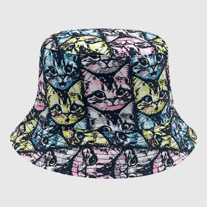Tie Dye Fisherman Hat Uv Protection Assorted Colors Print Butterfly Cat Cap Leaf