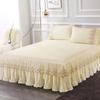 3pcs Lace Bed Skirt Ruffle Lace Skirt Style Bedspread Princess Style Anti Slip 1.8m Double Bed Cover with Strap Protection Cover