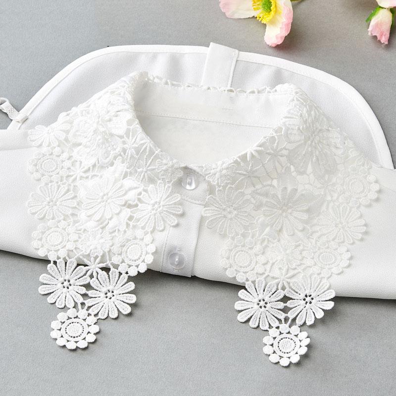 Модный белый черный кружевной воротник с искусственным воротником для женщин с цветочным принтом, женский шифоновый воротник с полуворотником, съемные воротники для женщин, свитер