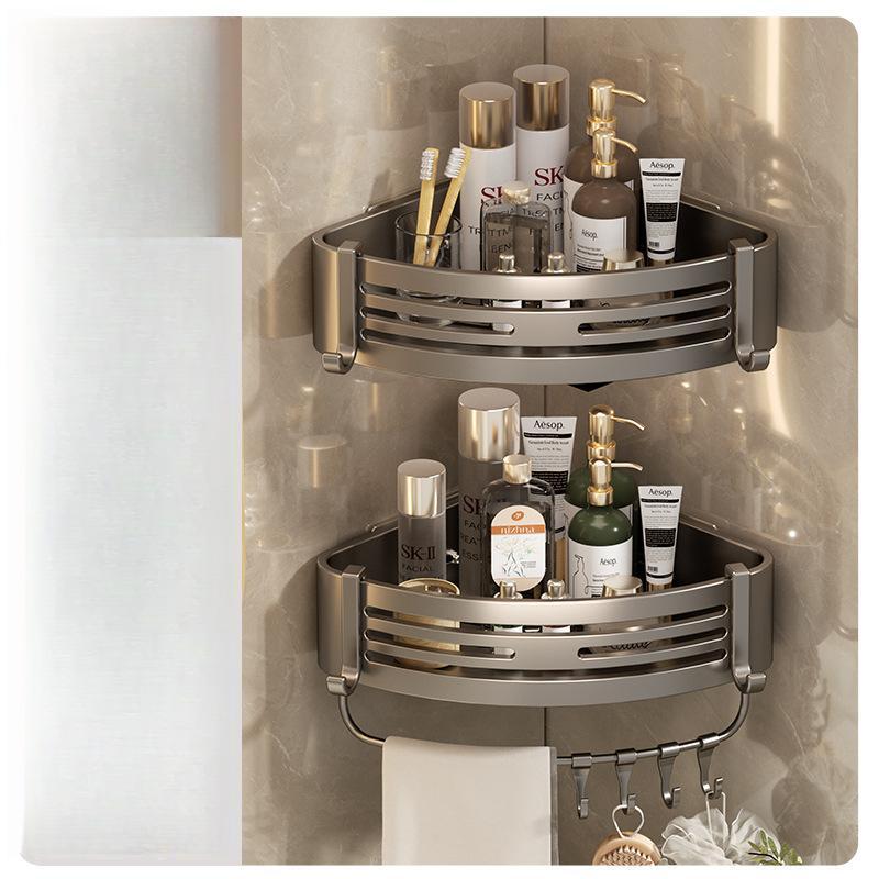 Aluminum Alloy Bathroom Shelves Punch-free Thickened Tripod Wall-mounted Corner Shelf Bathroom Accessories Shower Organizer