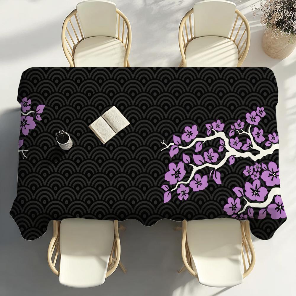 Japanese Style Pink Sakura Table Cloth Home Party Picnic Dining Room Kitchen Desktop Patios Easy to Wipe Clean Stain-Proof