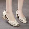 Fashion Leather Sandals For Women With Medium Heels Footwear Summer 2024 Ladies Shoes Office Work Square Vintage Vip Stylish Offer
