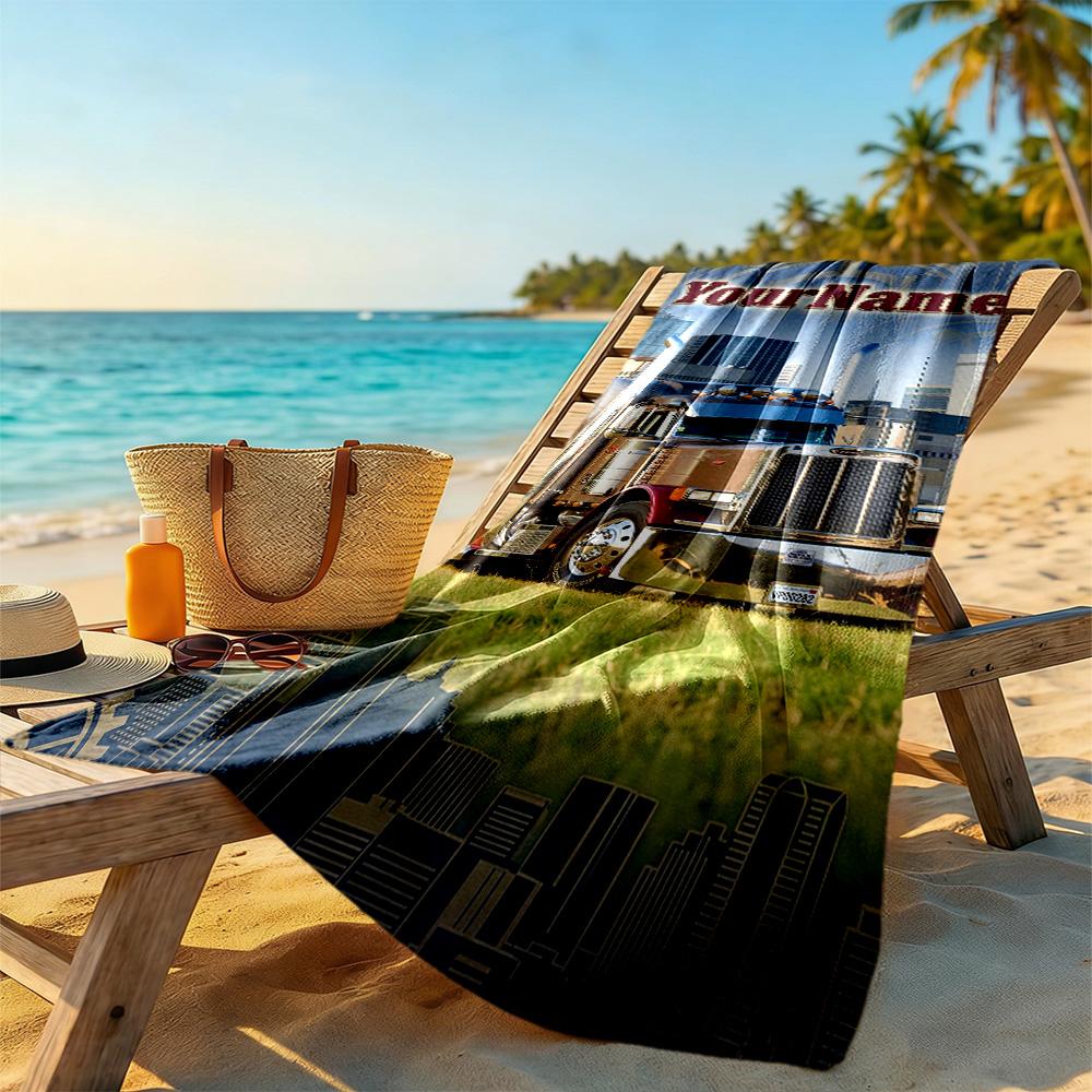 Peterbilt Heavy Trucks Personalized Text Beach Towel Soft Durable Quick-Dry Perfect for Traveling Yoga Camping and Swimming