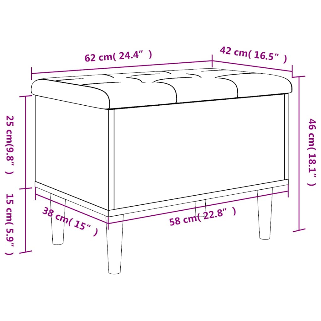 Storage Bench in Smoked Oak 62 x 42 x 46 cm Wood Based Material