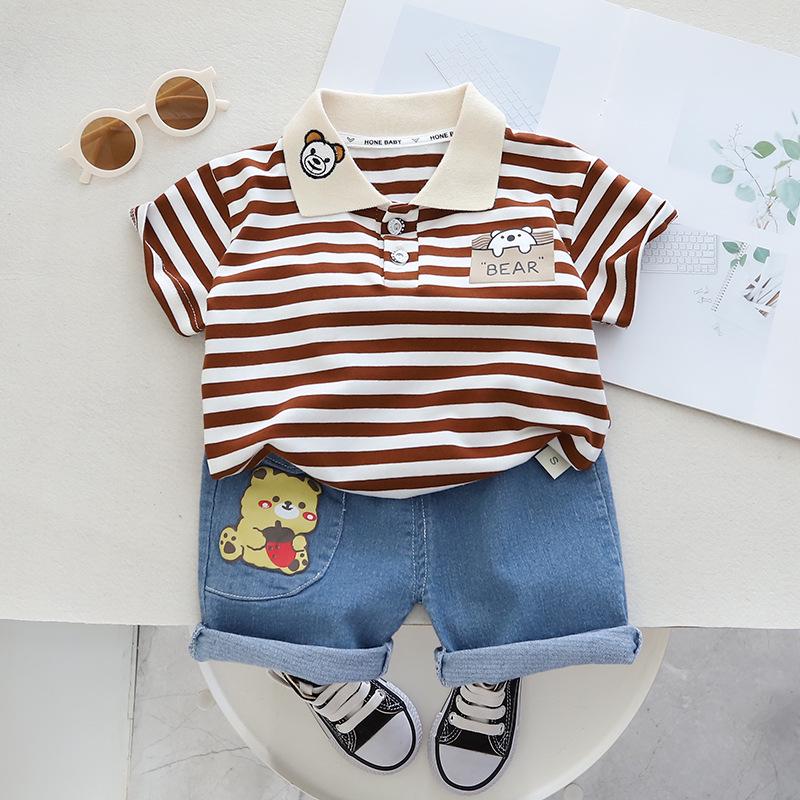 Летний комплект поло из двух предметов для мальчиков в корейском стиле 2023 г. — рубашка с коротким рукавом и шорты