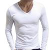 Мужские модные повседневные футболки с длинным рукавом облегающего кроя, легкие однотонные футболки из хлопка с O/V-образным вырезом, блузка