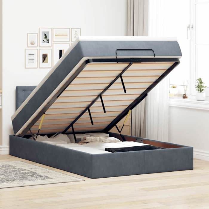 Maison Exclusive - Lit ottoman avec matelas et LED gris foncé 90x200cm