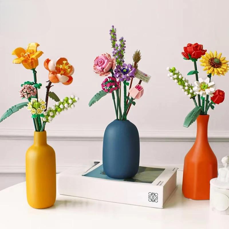 Романтический букет полевых цветов, цветочный конструктор, украшение для дома, строительные блоки, игрушки, подарок на День святого Валентина для девушки