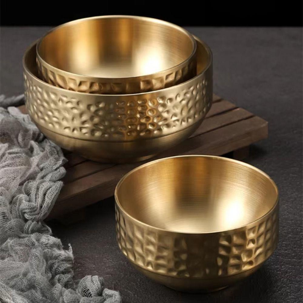 Hammer Pattern Ice Cream Bowl Double Layer Stainless Steel Soup Bowl  Cereal Bowl