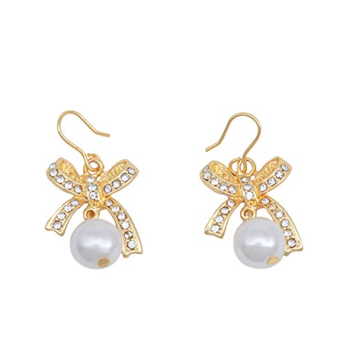 Gehena By Estele — золотистые серьги-подвески с жемчугом и бантом для женщин