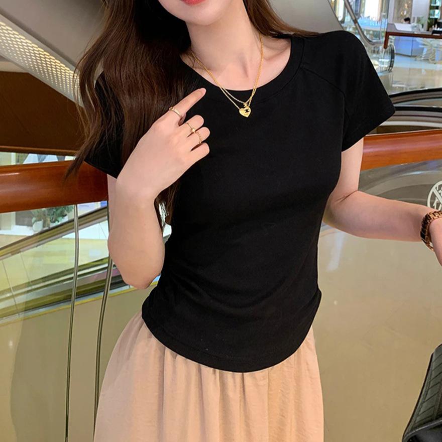 New summer women's clothing short Spice Girl T-top waist sexy pure desire backless bottoming shirt temperament T-shirt