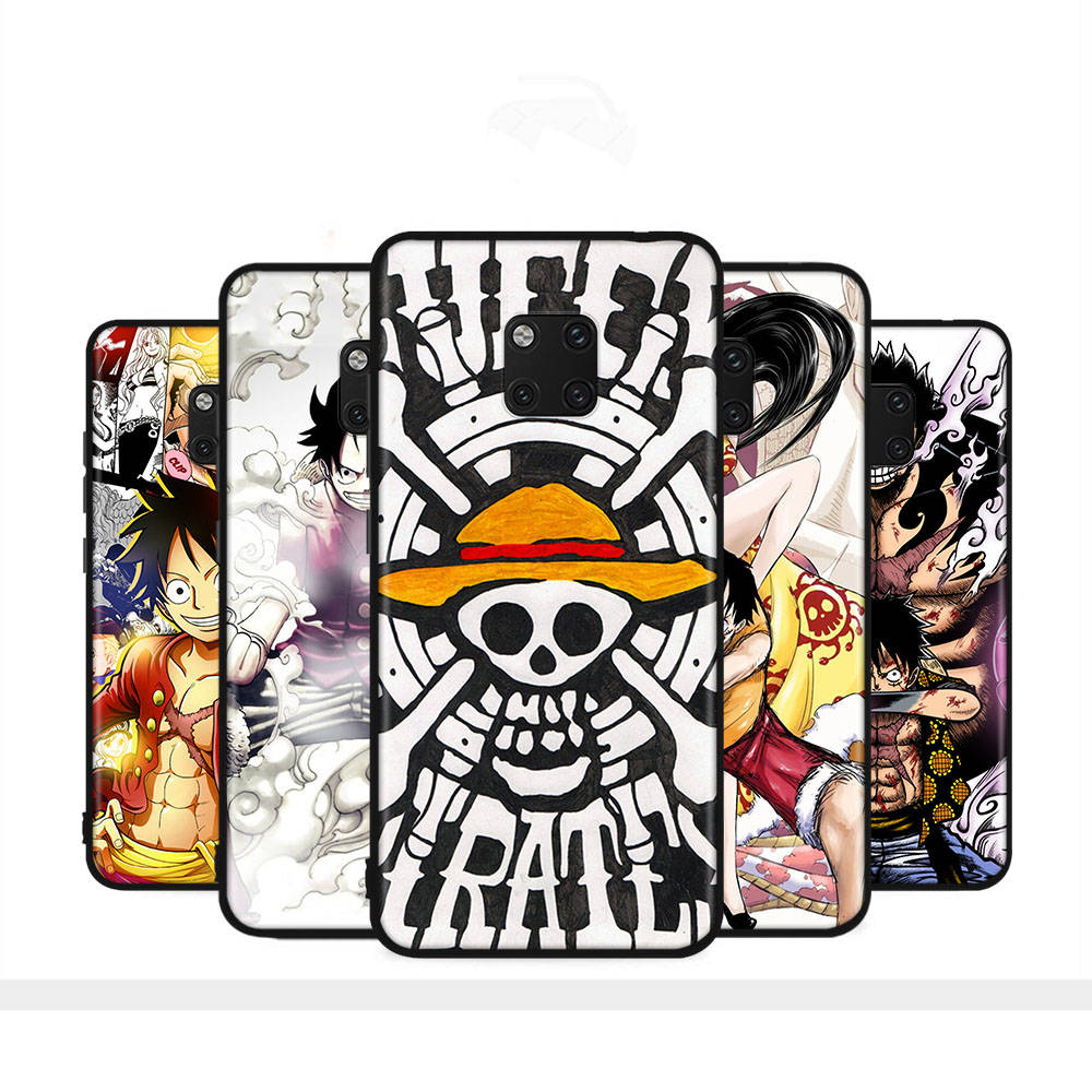 WD28 One Piece Luffy Black Sofe Case for iPhone 16 15 Plus 14 13 Pro 8 SE XR XS Max P30 Nova 5T Y5P Y6 Y7 Y8P Y9 Realme C30 C33 C31 VIVO Y36 V27