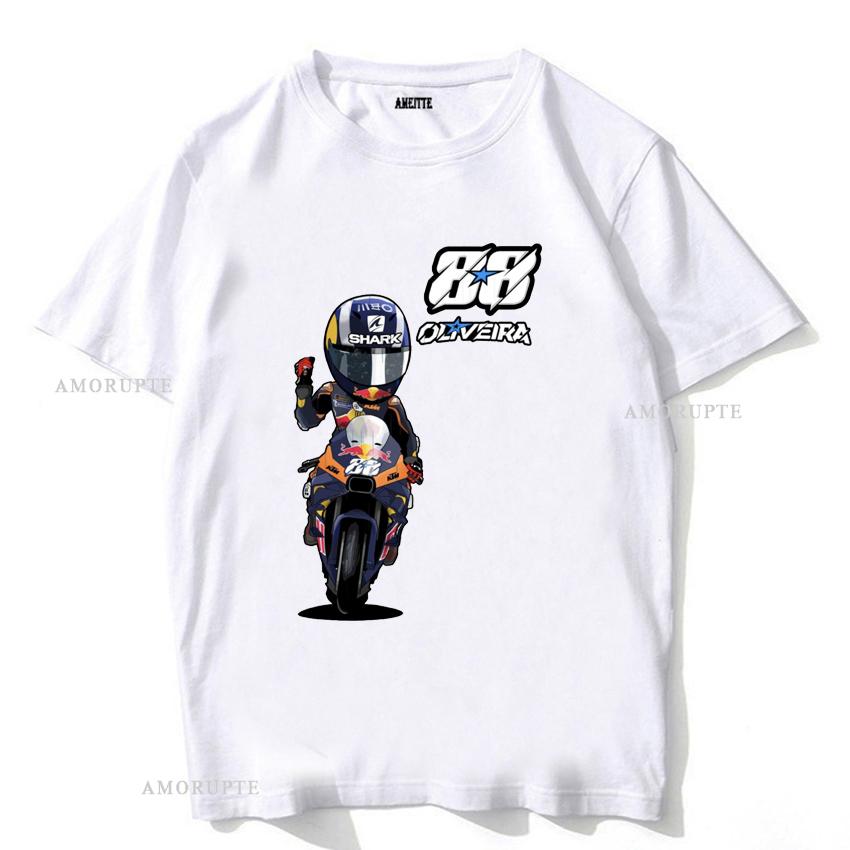 Футболка Miguel Oliveira 88 2023 GP Rider, новая летняя мужская футболка с коротким рукавом, забавная повседневная футболка для мотоциклистов, для спорта и езды, белая.