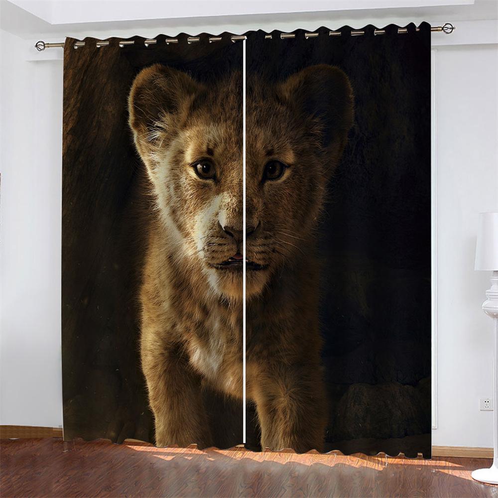 3D печать дешевые африканские дикие животные лев король королева 2 шт тонкие затемняющие оконные занавески гостиная спальня домашний декор крючок
