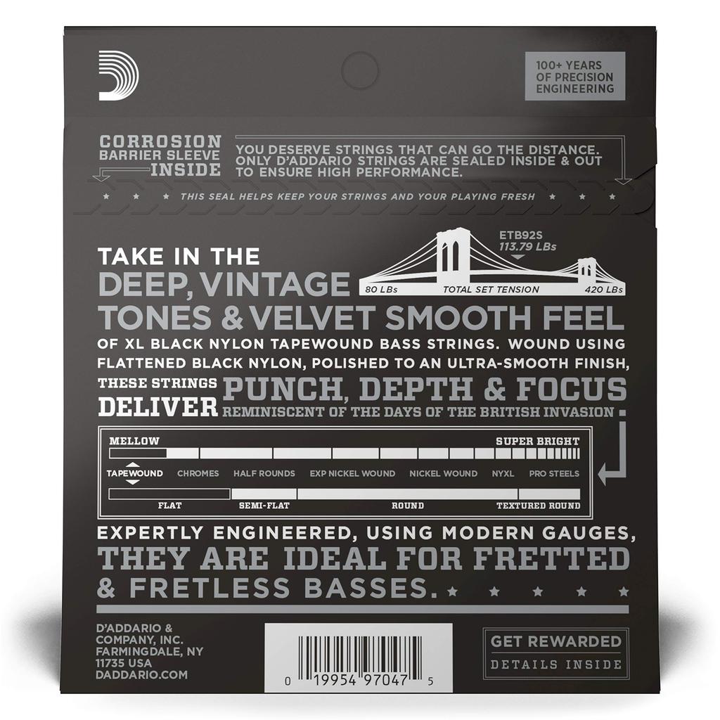 D'Addario ETB92S Черные нейлоновые басовые струны Short Scale .050-.105 - Официальная версия для Японии