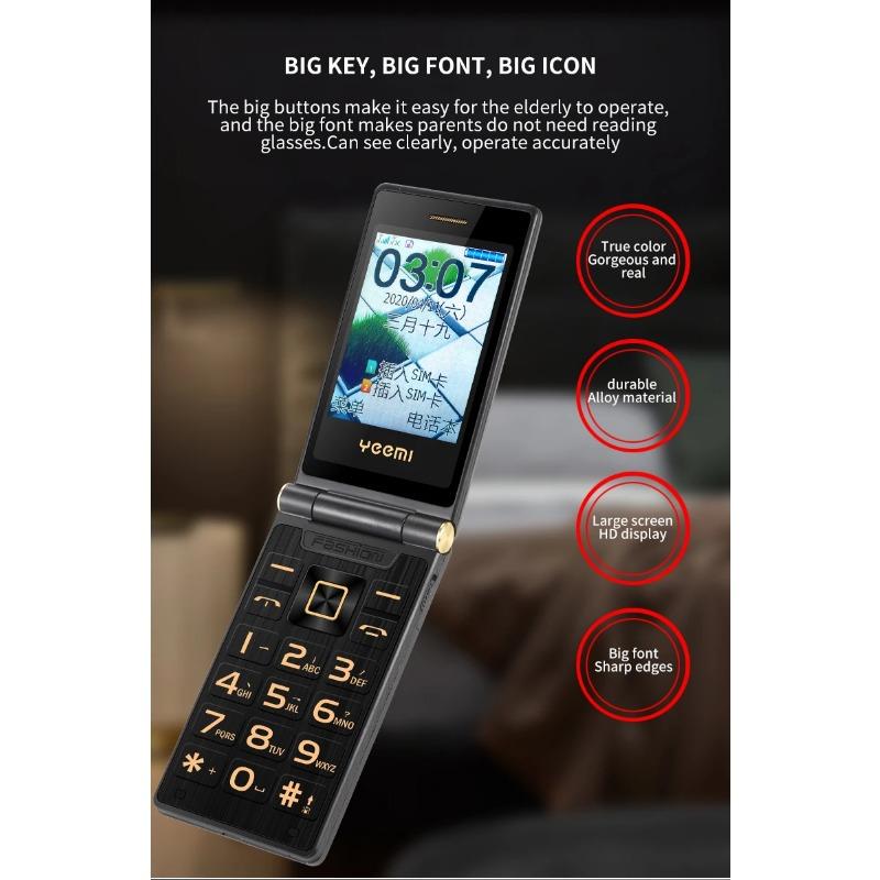 4G Rugged Feature Phone Big Button Full Band Flip Phone Dual SIM Dual Screen Cellphone For Old Man 1800mAh Big Battery