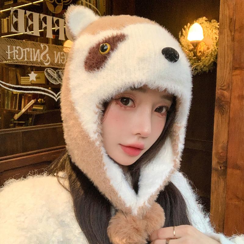 Женская зимняя плюшевая шапка-ушанка, двухслойная, утолщенная, теплая, с защитой ушей, Северо-восточная, морозостойкая, милая, универсальная шапка-щенок