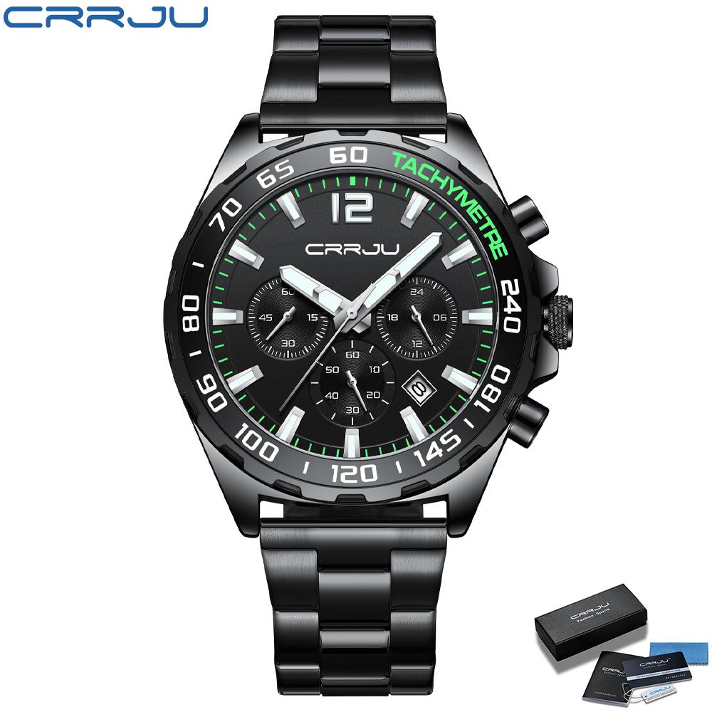 CRRJU Stainless Steel Watches for Mens Creative Fashion Luminous Dial with Chronograph Clock Relogio Masculino