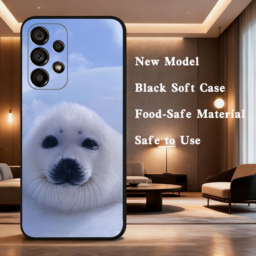 Cute animal seal For Samsung Galaxy A73,31,8,9,52,J7,22,Note,72,41,71,53,32,Soft Black Silicone Cover Case