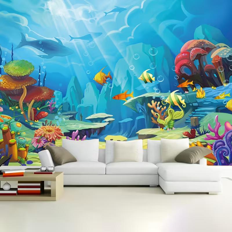 2D Подводный Мир Фон Мультяшные Рыбки Коралловый Риф Фото Фон
