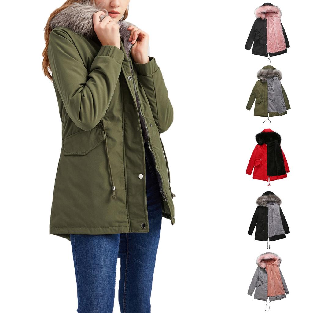 Women's Plus Velvet Hooded Collar Winter Mid-length Warm Coat Large Size Loose And Comfortable Cotton Jacket