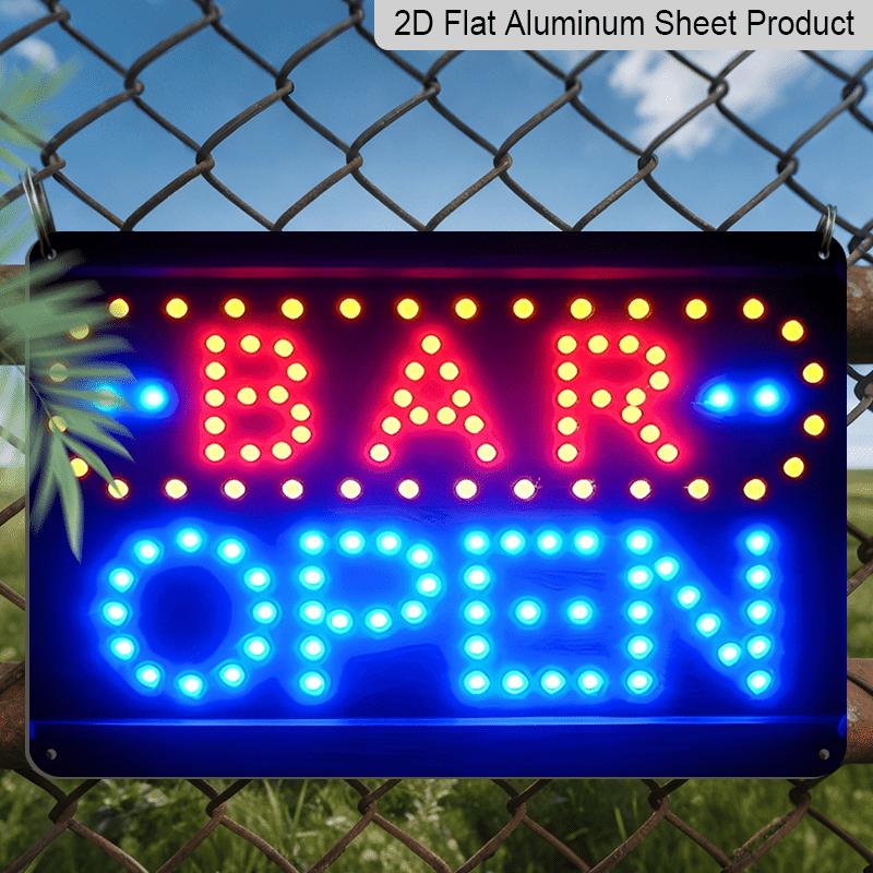 2D Flat, 1pc Neon-Style Metal Sign "Bar Open" - Bright Red and Blue Light, Durable Aluminum for Home, Garden, Garage, Bedroom, for Man Cave, Cottage