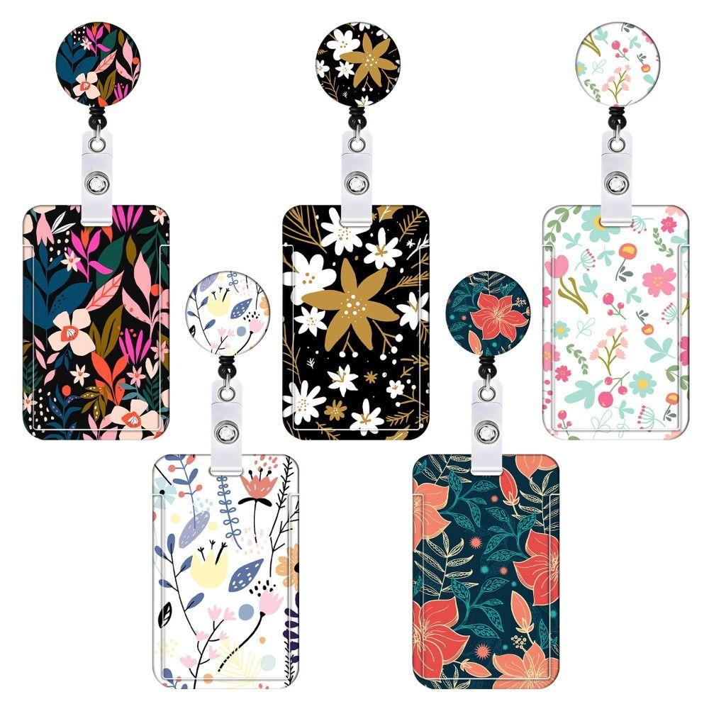 Flower Working Cards Holder Necklace Strap Retractable Badge Card Case  Card Protector